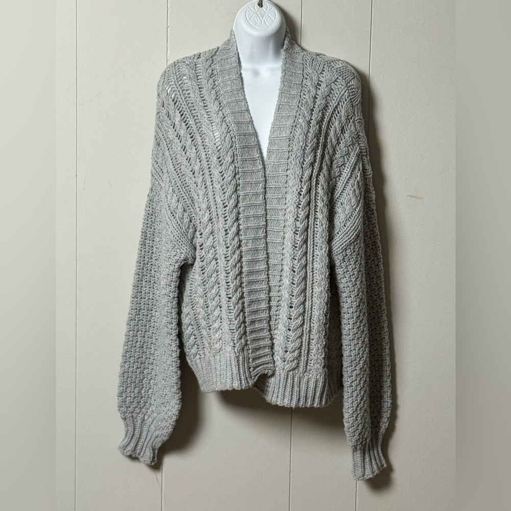 Princess Polly Womens Light Gray Drop Shoulder Cable Loose Knit Cardigan Sz XS/S